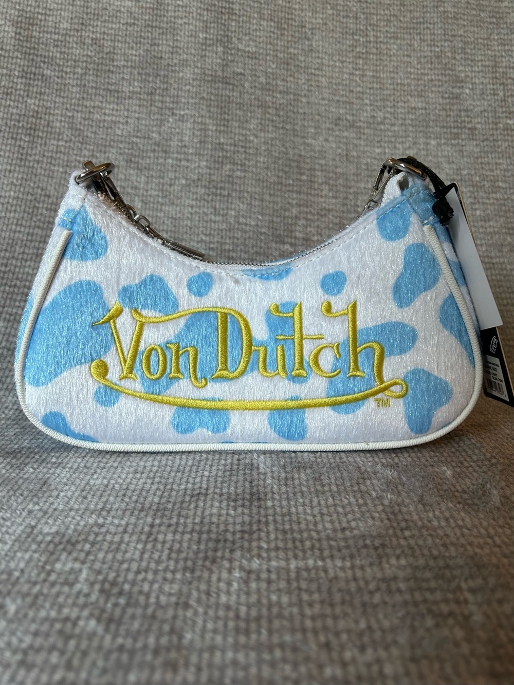 Von Dutch Light Blue Cow Print Shoulder Bag